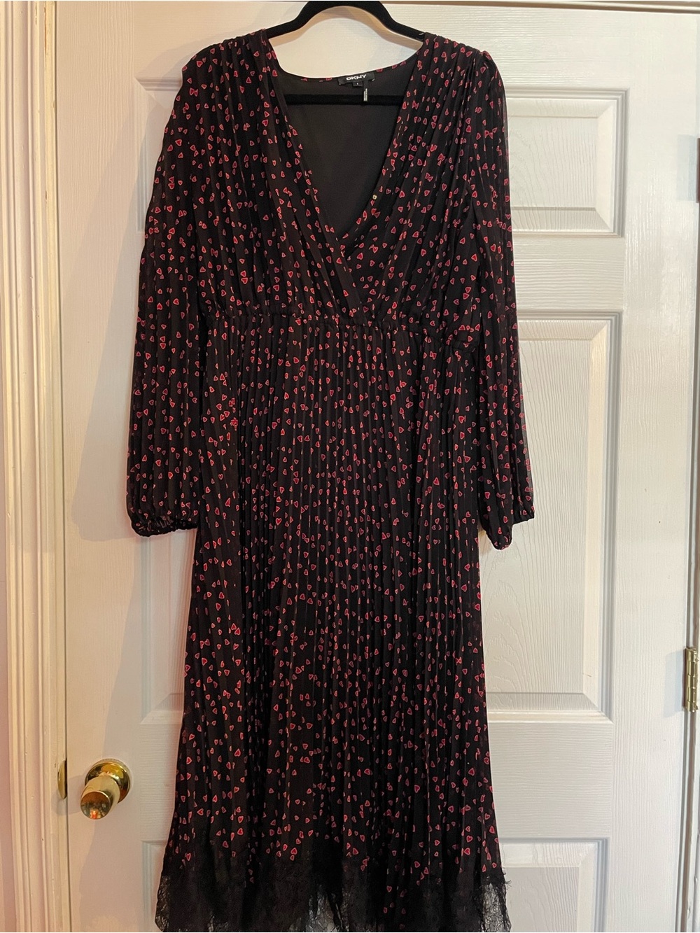 Dkny Black Midi Dress with Pink Heart Print